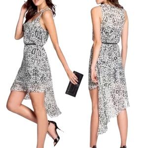 GUESS Snow Leopard Animal Print Asymmetrical Tunic Mini Dress Gray Black XS